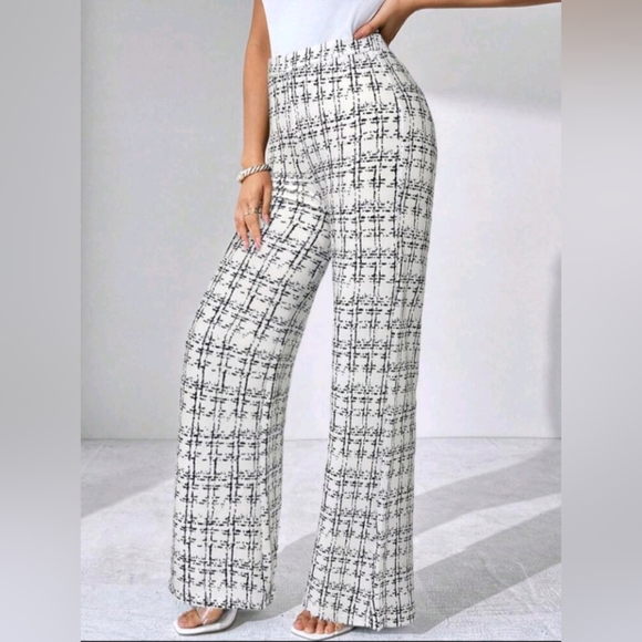 Summer Elegant Women's Plaid Printed Elastic Knitted Pants, Suitable - Picture 5 of 6